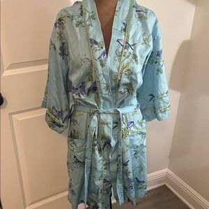 BedHead Light Blue Cotton Robe with Bird & Floral Print